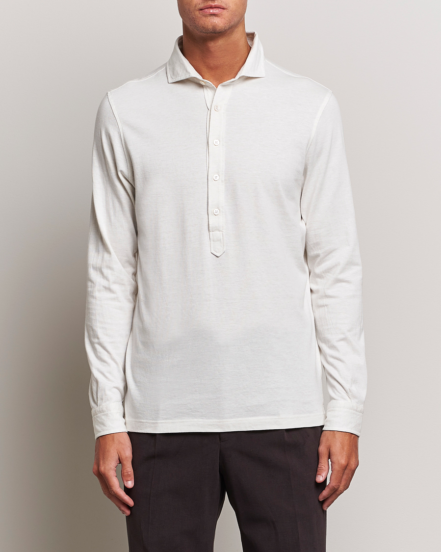 Herre |  | Gran Sasso | Brushed Cotton Popover Shirt Creme