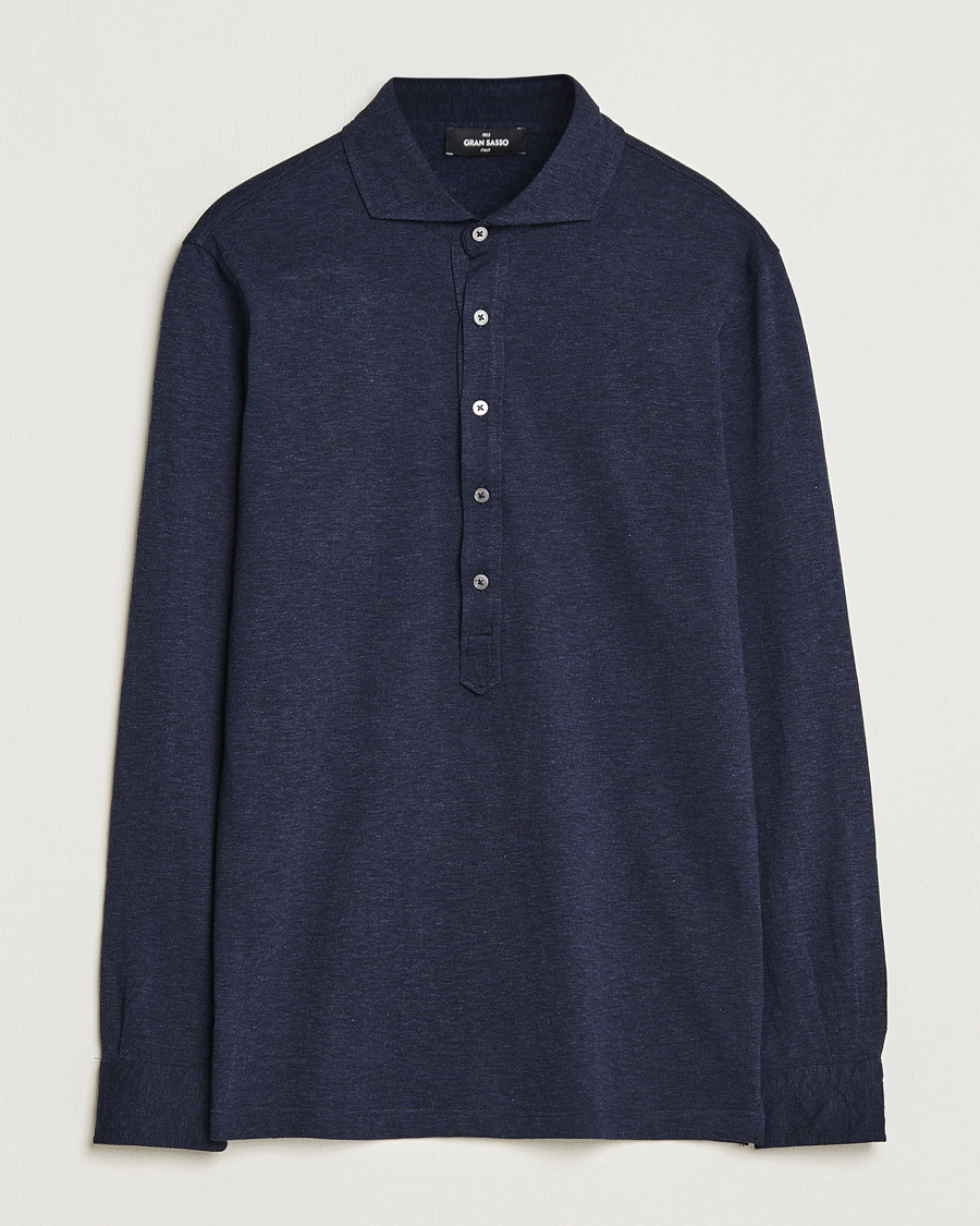 Herre | Skjorter | Gran Sasso | Brushed Cotton Popover Shirt Navy Melange
