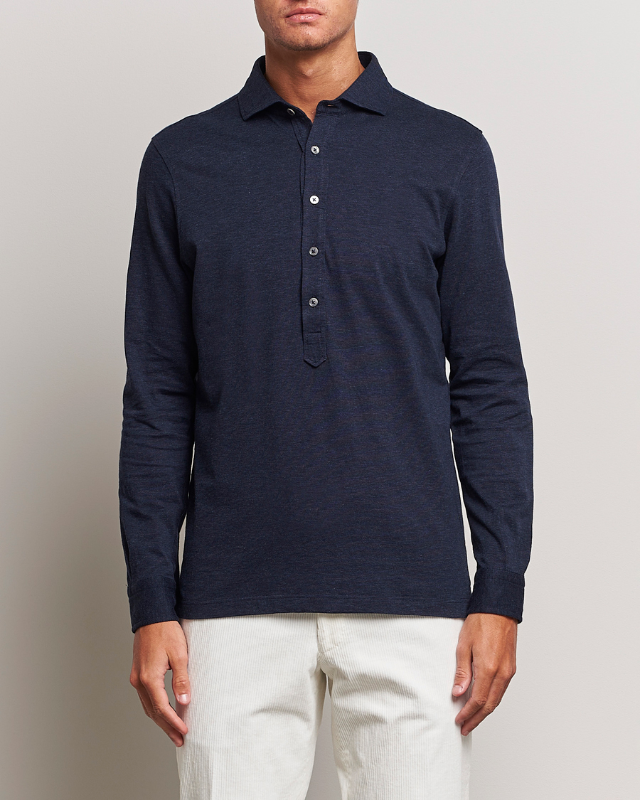 Herre |  | Gran Sasso | Brushed Cotton Popover Shirt Navy Melange