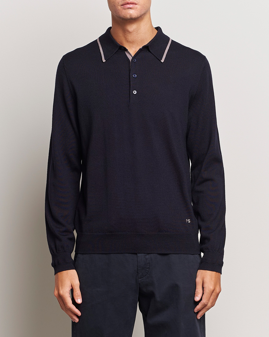 Herre | Strikkede pikéer | PS Paul Smith | Merino Wool Knitted Polo Navy