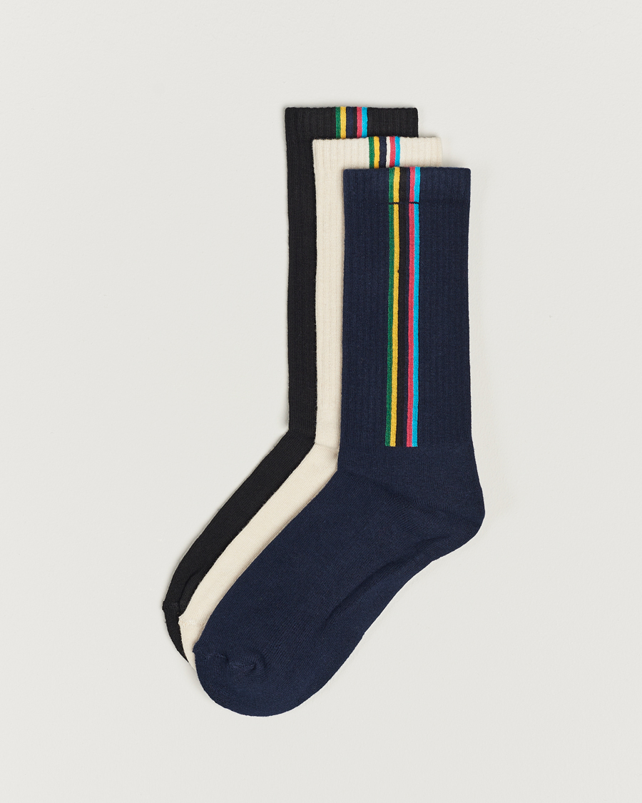 Herre | Undertøy | PS Paul Smith | 3-Pack Striped Socks Black/Navy/White