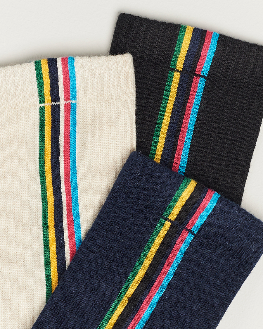 Herre | Undertøy | PS Paul Smith | 3-Pack Striped Socks Black/Navy/White