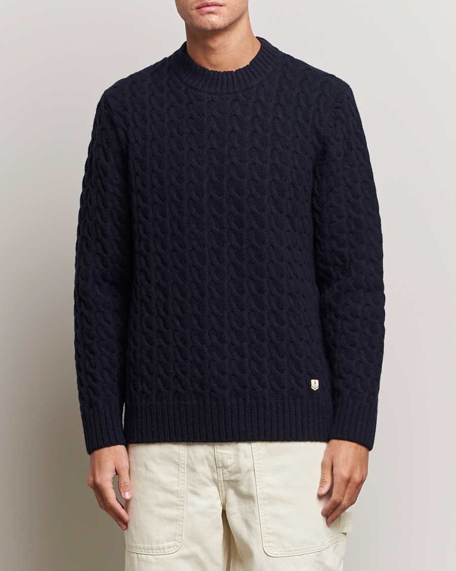 Men |  | Armor-lux | Pull RDC Wool Structured Knitted Sweater Navy