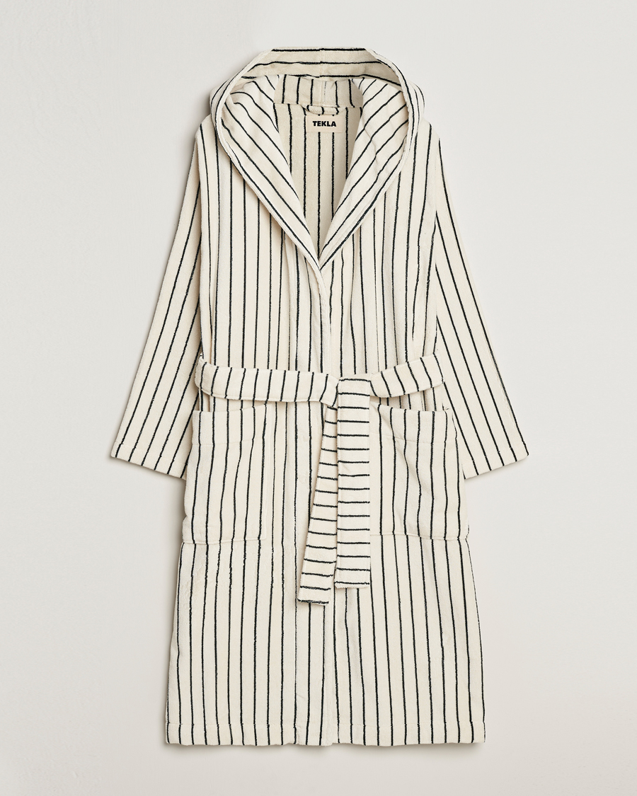 Herre | Pyjamaser og badekåper | Tekla | Organic Terry Hooded Bathrobe Racing Green Stripes
