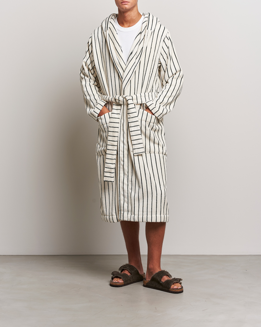 Herre | Pyjamaser og badekåper | Tekla | Organic Terry Hooded Bathrobe Racing Green Stripes