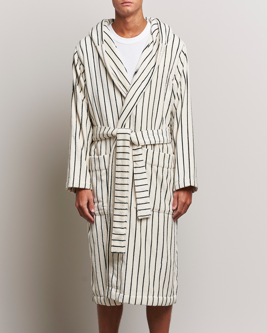 Herre | Morgenkåber | Tekla | Organic Terry Hooded Bathrobe Racing Green Stripes