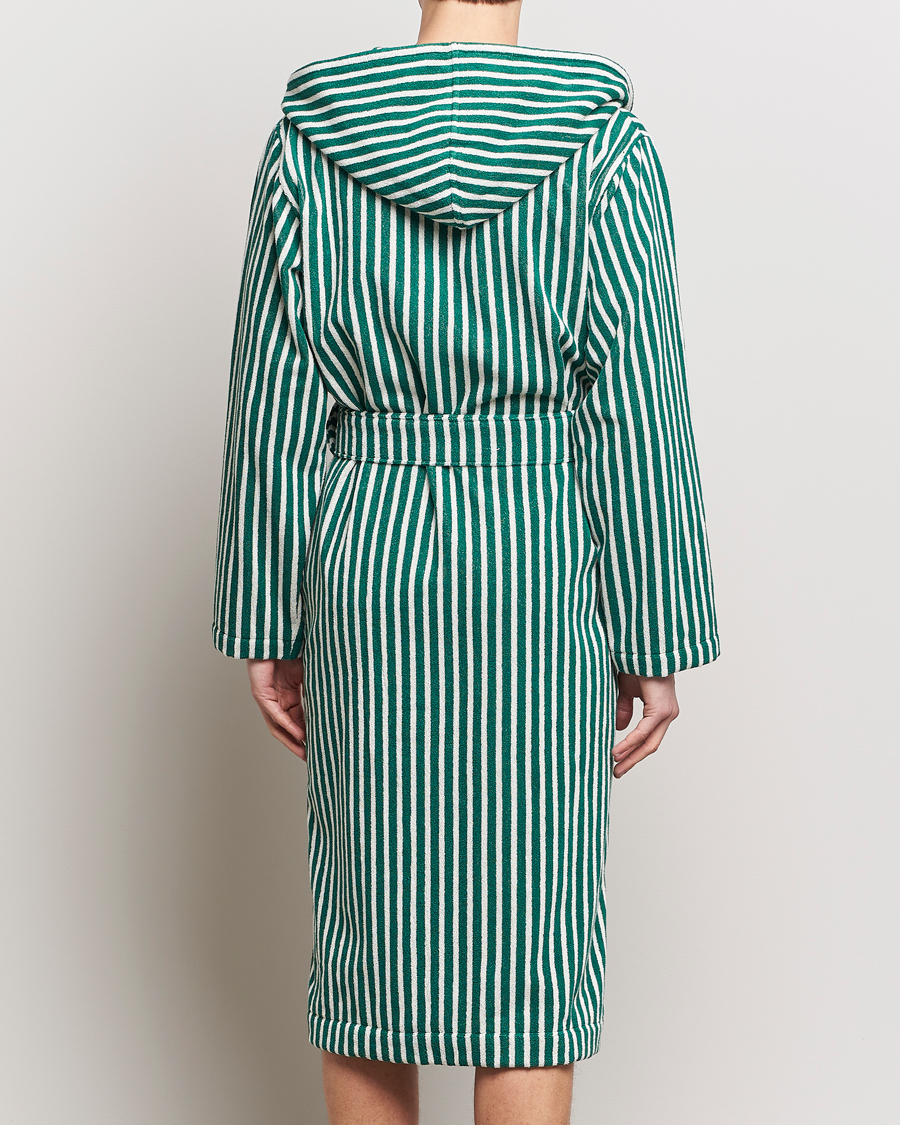 Herre | Pyjamaser og badekåper | Tekla | Organic Terry Hooded Bathrobe Teal Green Stripes