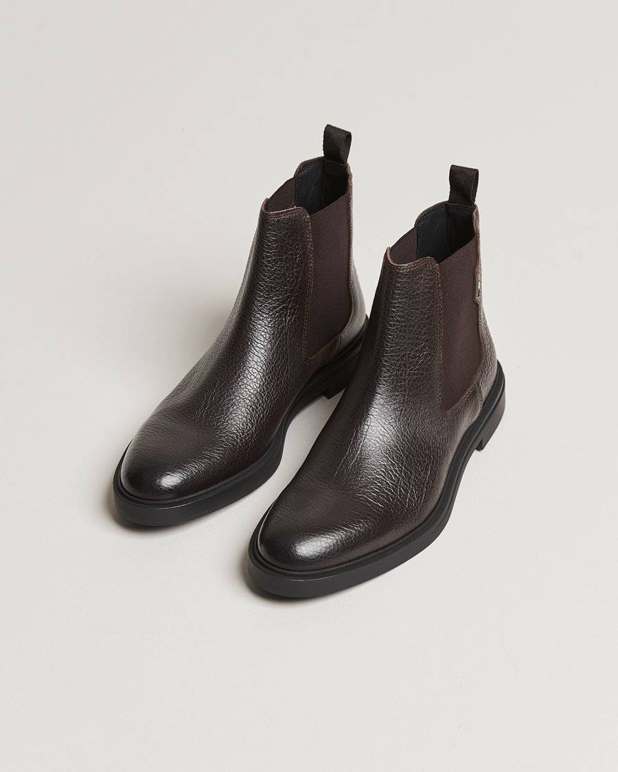 Herre |  | BOSS BLACK | Calev Grained Leather Chelsea Boot Dark Brown