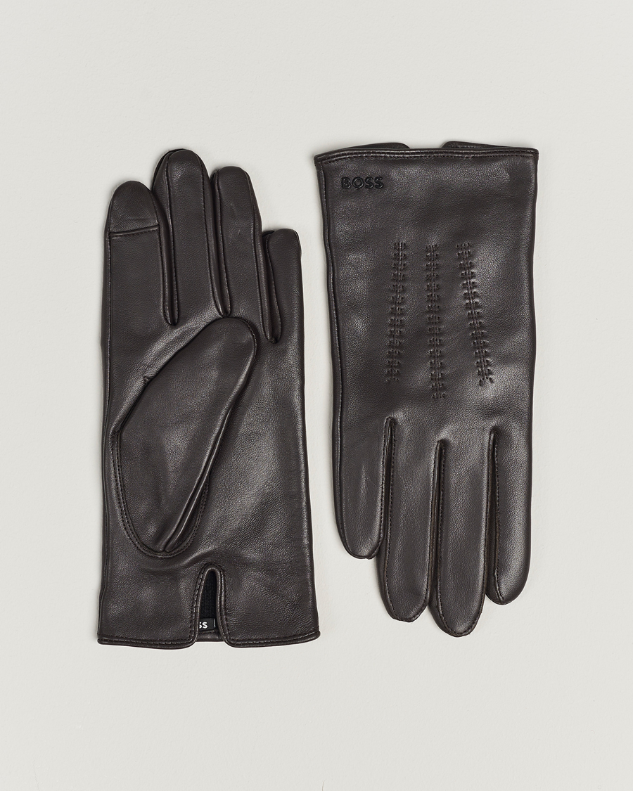 Herre | BOSS | BOSS BLACK | Hainz Leather Gloves Medium Brown