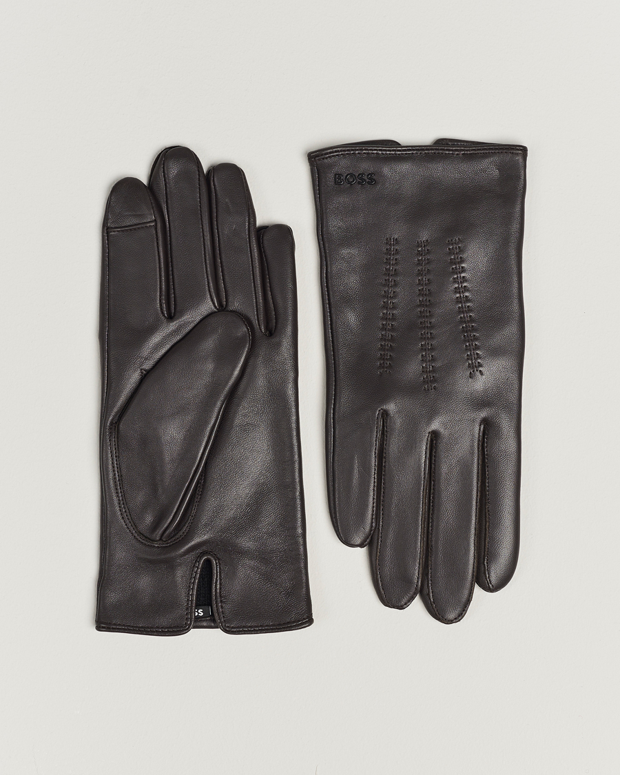 Herre | | BOSS BLACK | Hainz Leather Gloves Medium Brown