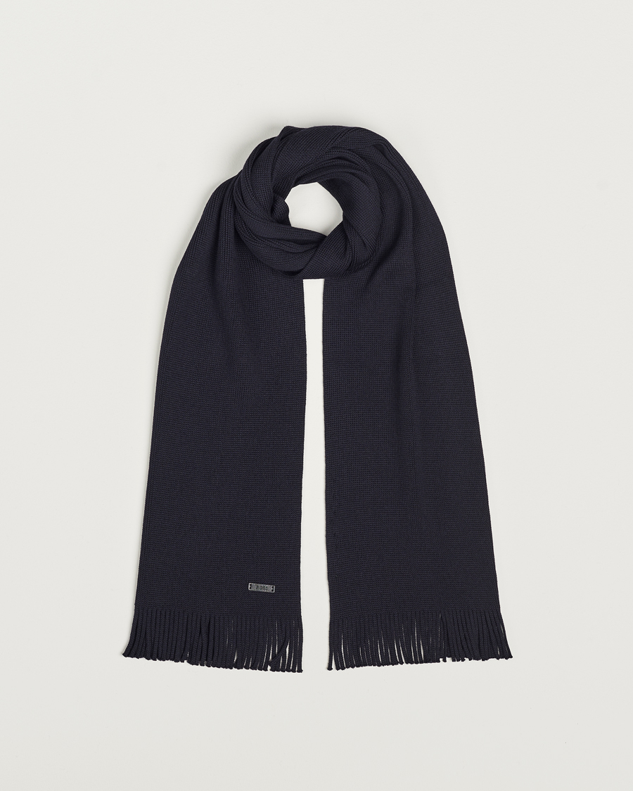 Herre | BOSS BLACK Albas Wool Scarf Dark Blue | BOSS BLACK | Albas Wool Scarf Dark Blue