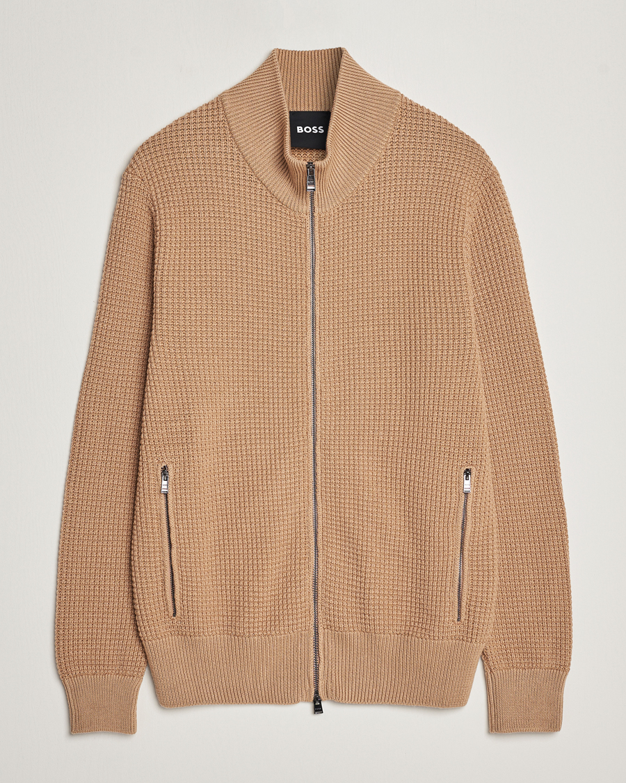 Herre | Gensere | BOSS BLACK | Mabeo Heavy Knitted Full Zip Medium Beige