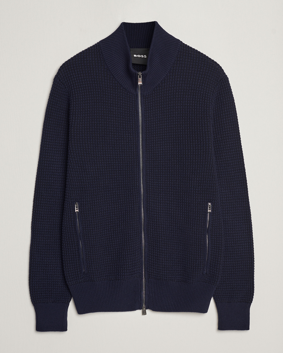 Herre | Gensere | BOSS BLACK | Mabeo Heavy Knitted Full Zip Dark Blue