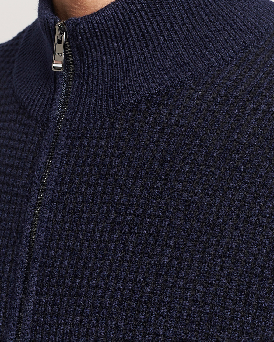 Herre | Gensere | BOSS BLACK | Mabeo Heavy Knitted Full Zip Dark Blue
