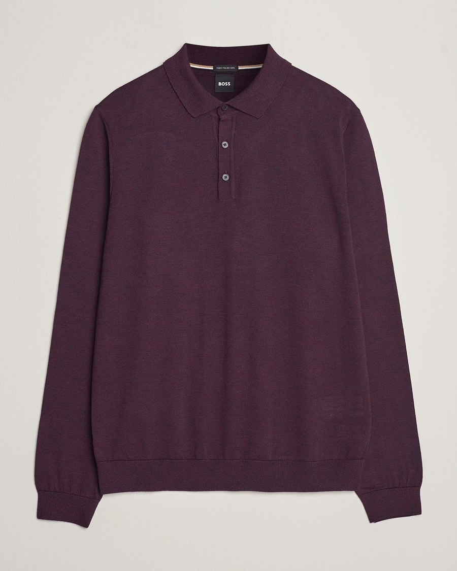 Herre | Gensere | BOSS BLACK | Lancione Merino Knitted Polo Dark Red