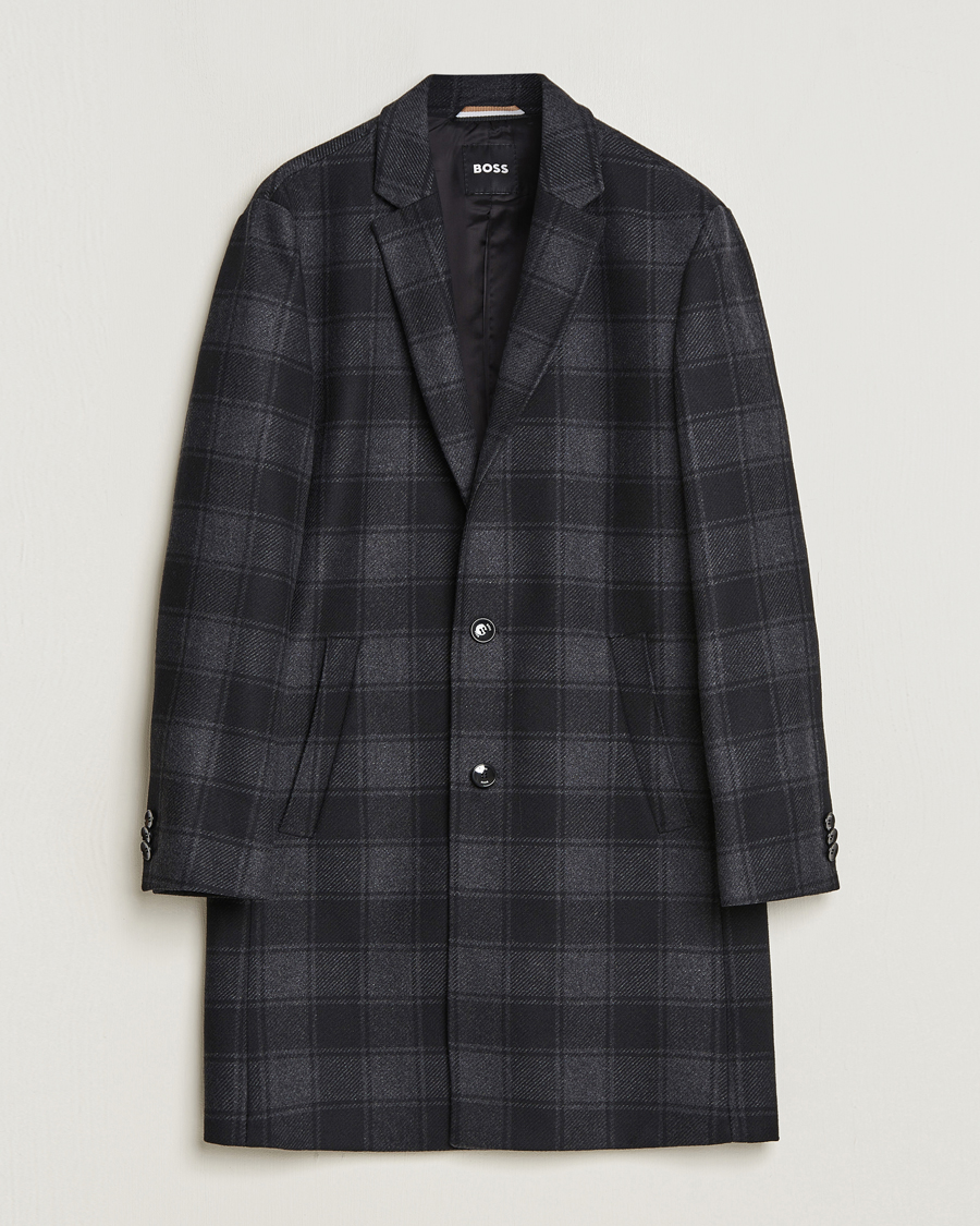 Herre | Klær | BOSS BLACK | Hyde Wool Checked Coat Black/Grey