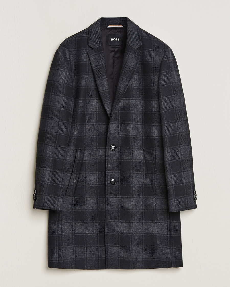 Herre | Jakker | BOSS BLACK | Hyde Wool Checked Coat Black/Grey