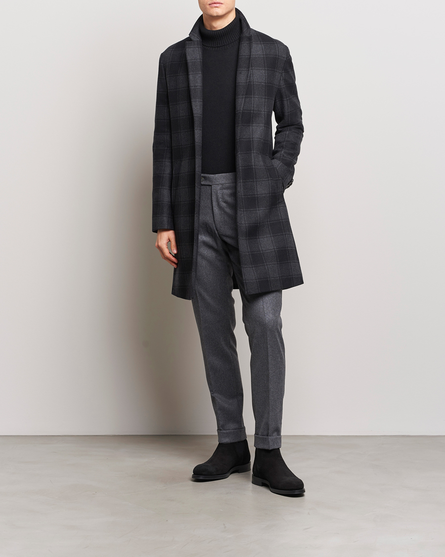 Herre | Jakker | BOSS BLACK | Hyde Wool Checked Coat Black/Grey