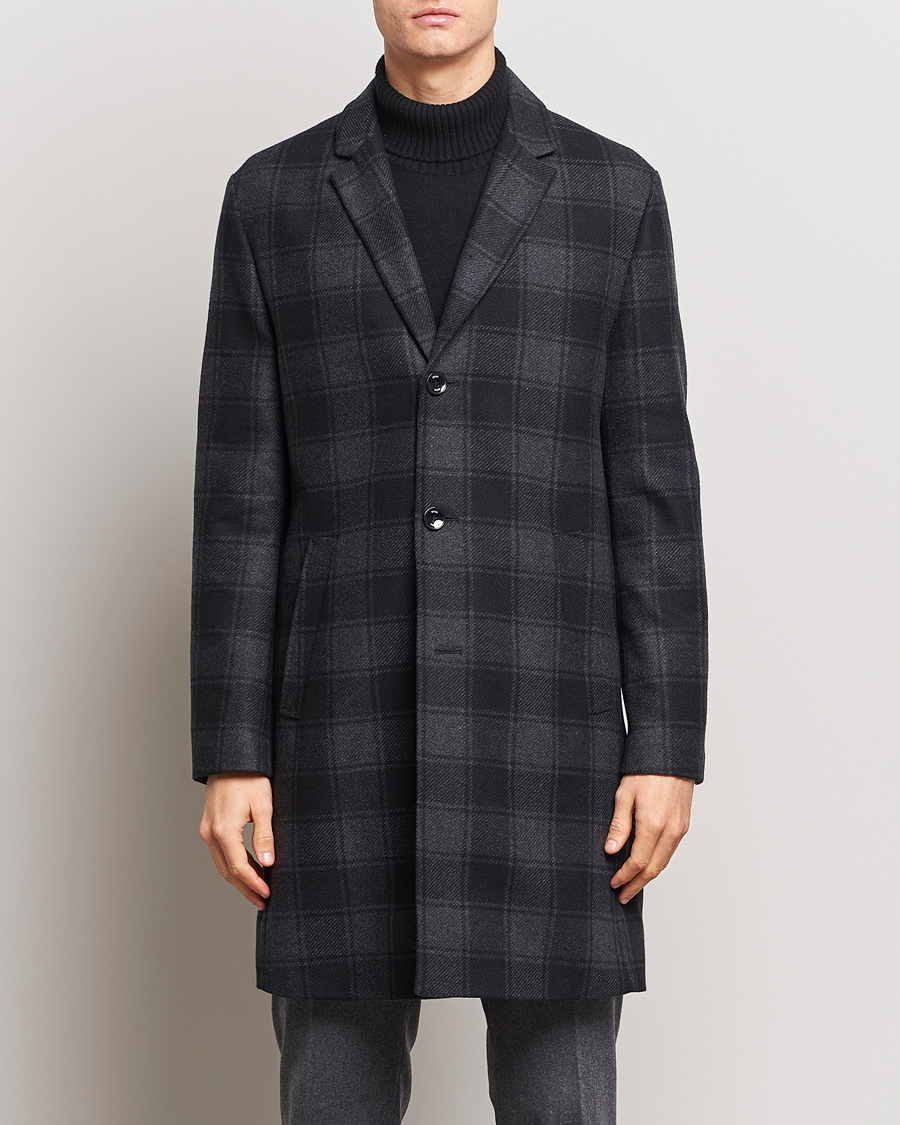 Herre | Klær | BOSS BLACK | Hyde Wool Checked Coat Black/Grey