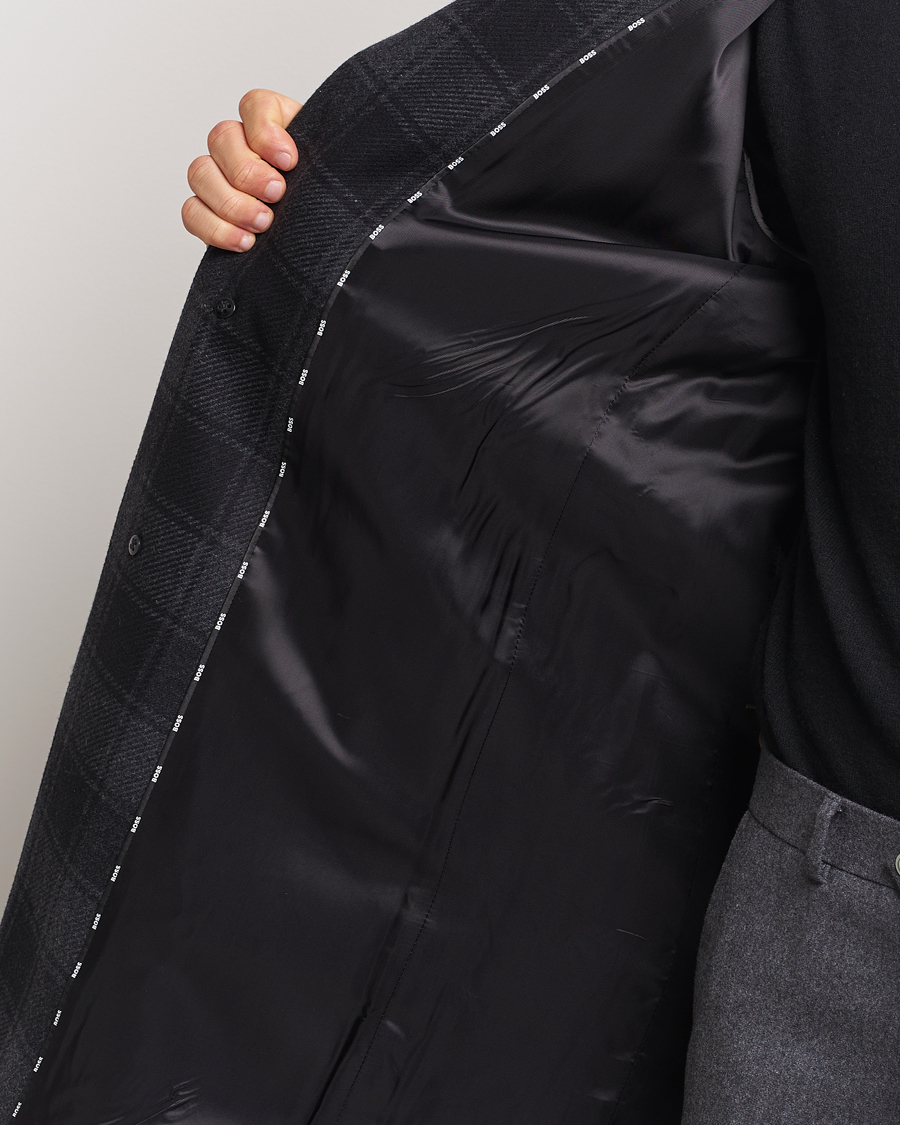 Herre | Jakker | BOSS BLACK | Hyde Wool Checked Coat Black/Grey