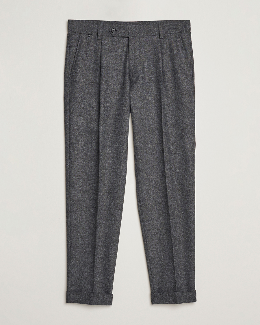Herre | Bukser | BOSS BLACK | Perin Tech Flannel Pleated Trousers Dark Grey