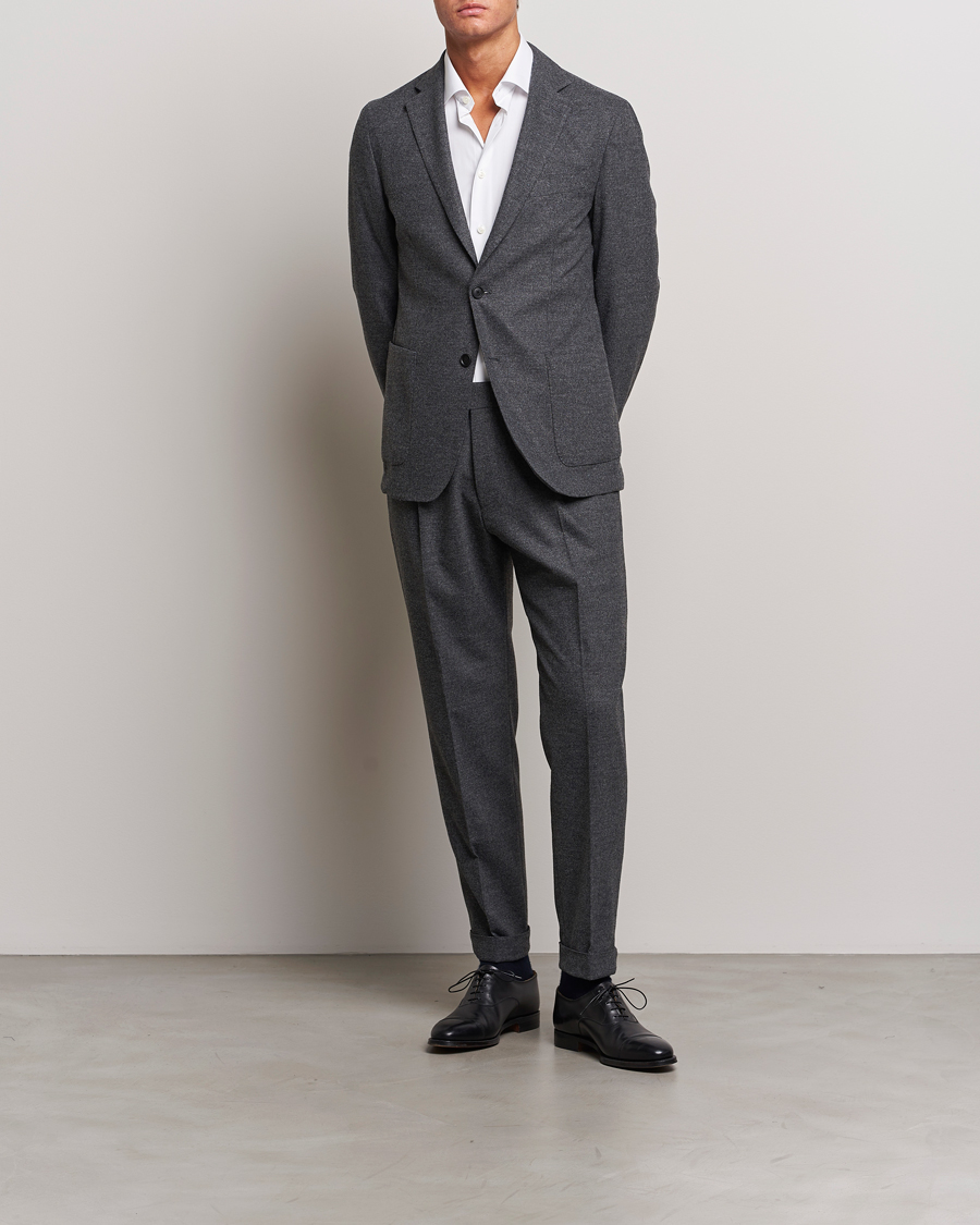 Herre | Bukser | BOSS BLACK | Perin Tech Flannel Pleated Trousers Dark Grey