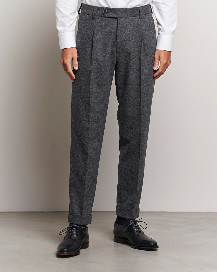 Herre |  | BOSS BLACK | Perin Tech Flannel Pleated Trousers Dark Grey