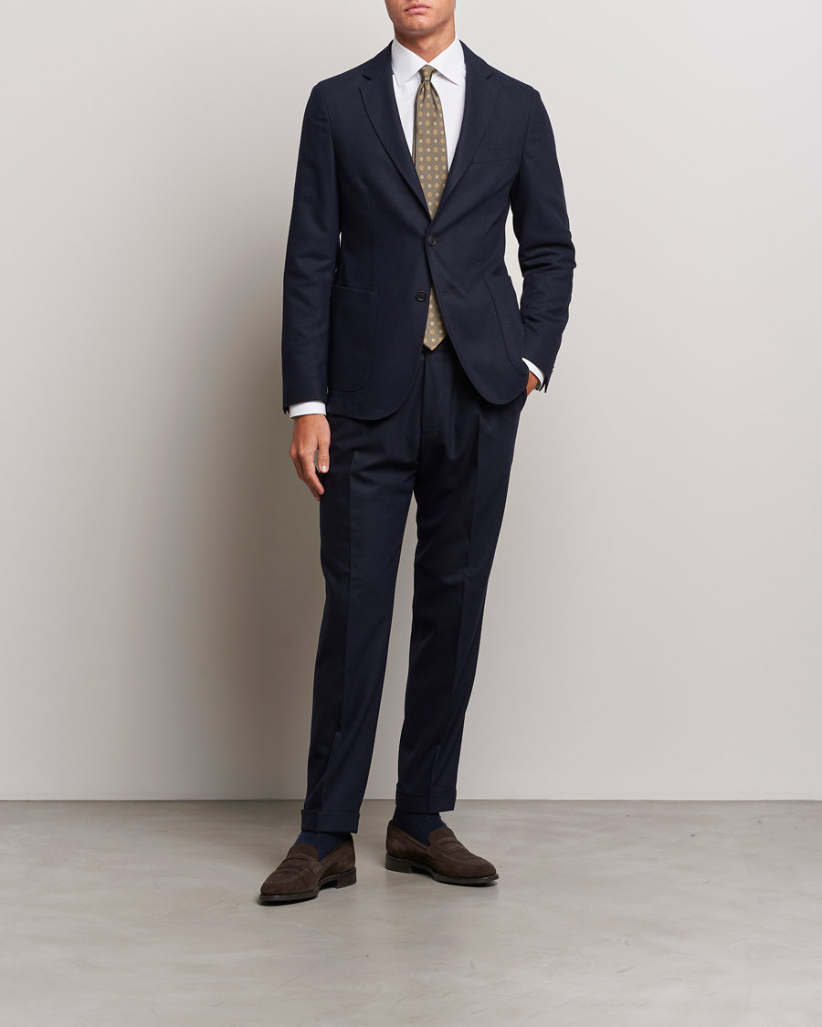 Herre | Bukser | BOSS BLACK | Perin Tech Flannel Pleated Trousers Dark Blue