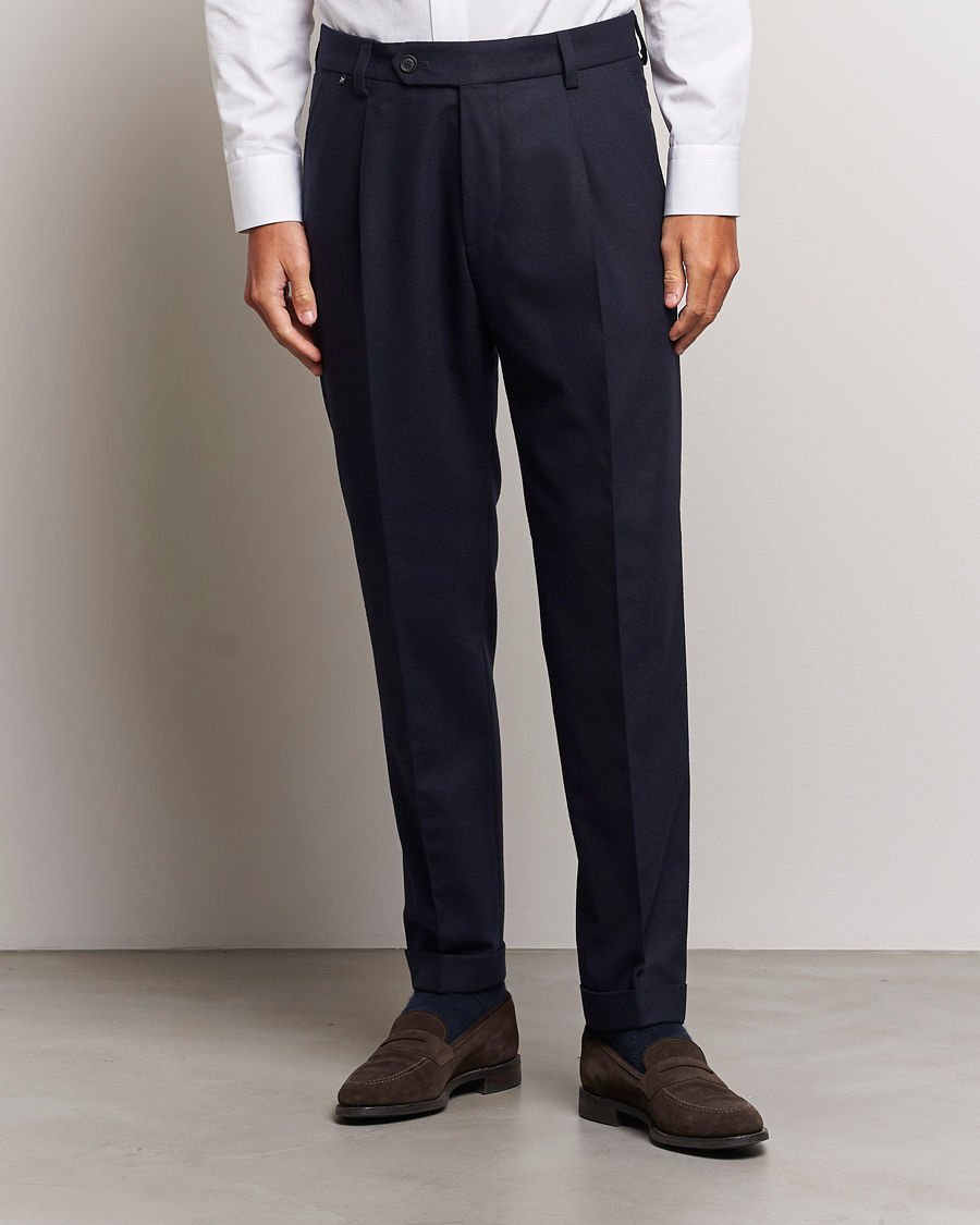 Herre |  | BOSS BLACK | Perin Tech Flannel Pleated Trousers Dark Blue