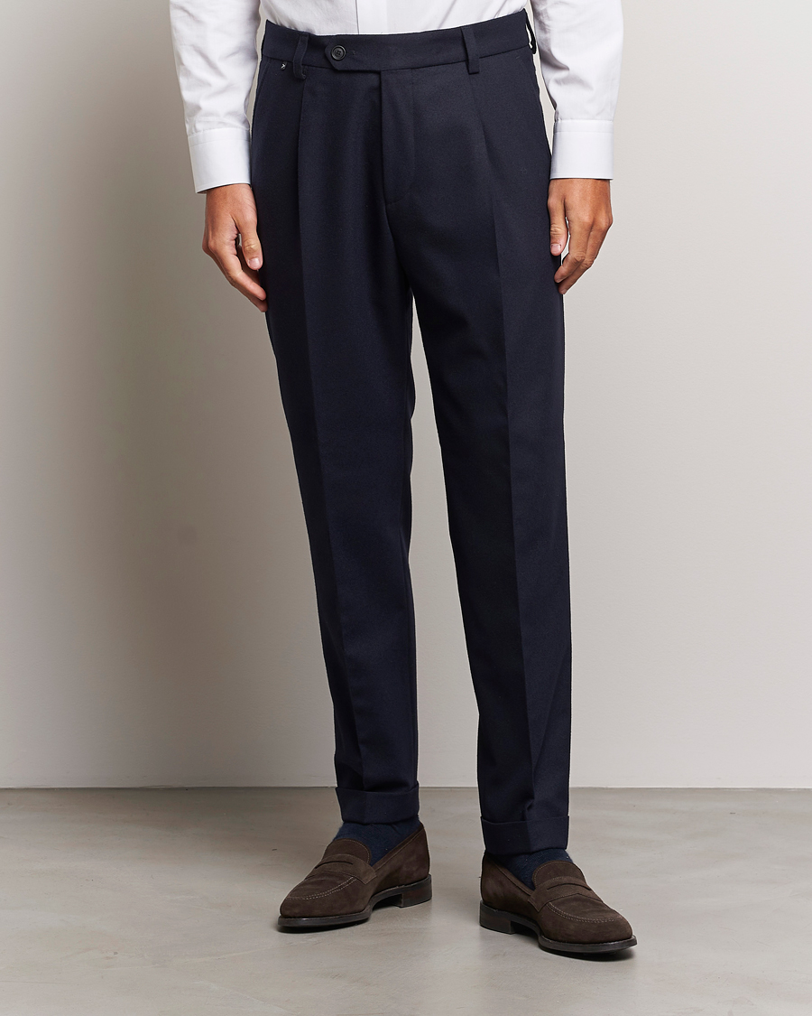 Herre | | BOSS BLACK | Perin Tech Flannel Pleated Trousers Dark Blue