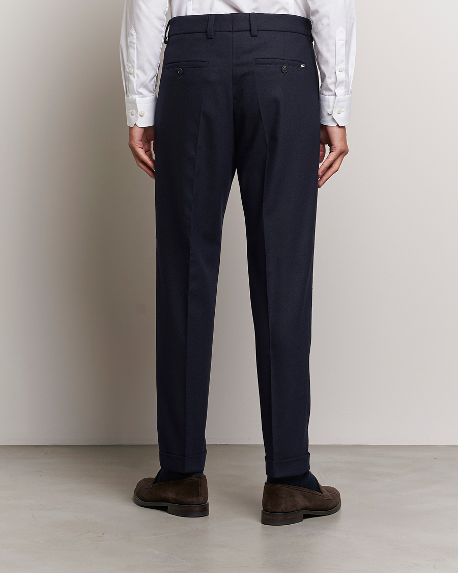 Herre | Bukser | BOSS BLACK | Perin Tech Flannel Pleated Trousers Dark Blue