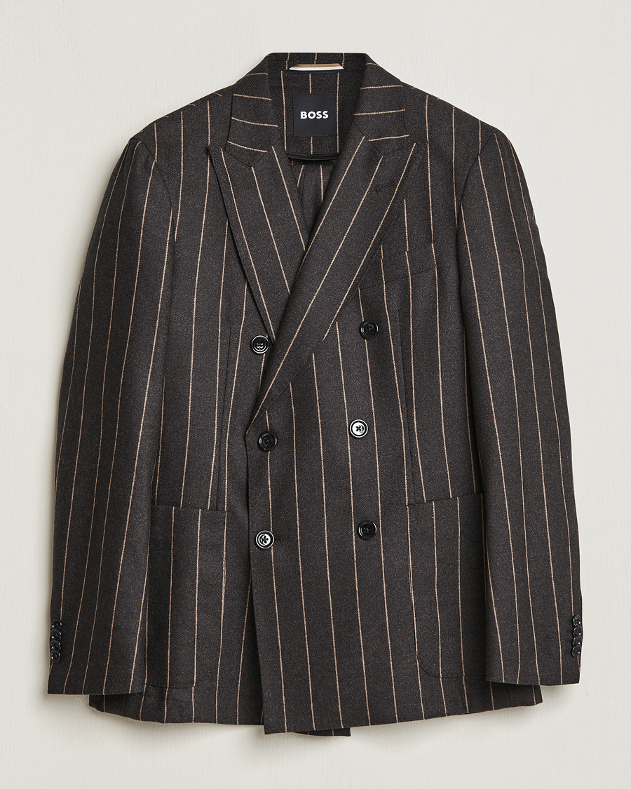 Herre | Dresser | BOSS BLACK | Huge Double Breasted Pinstripe Suit Dark Brown