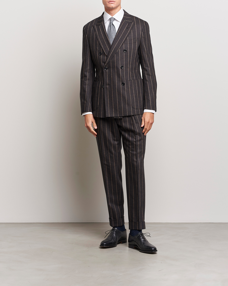 Herre | Dresser | BOSS BLACK | Huge Double Breasted Pinstripe Suit Dark Brown