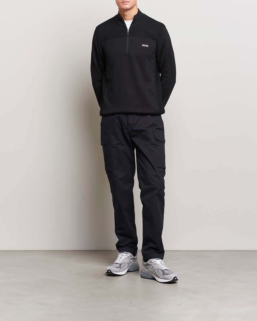 Herre | Gensere | BOSS GREEN | Momentum Knitted Half Zip Black