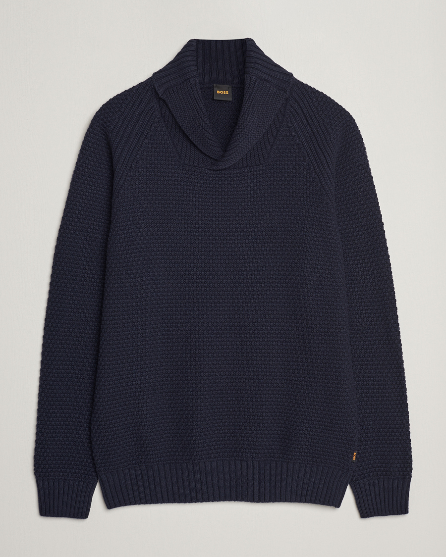 Herre | BOSS | BOSS ORANGE | Amado Heavy Knitted Shawl Collar Sweater Dark Blue