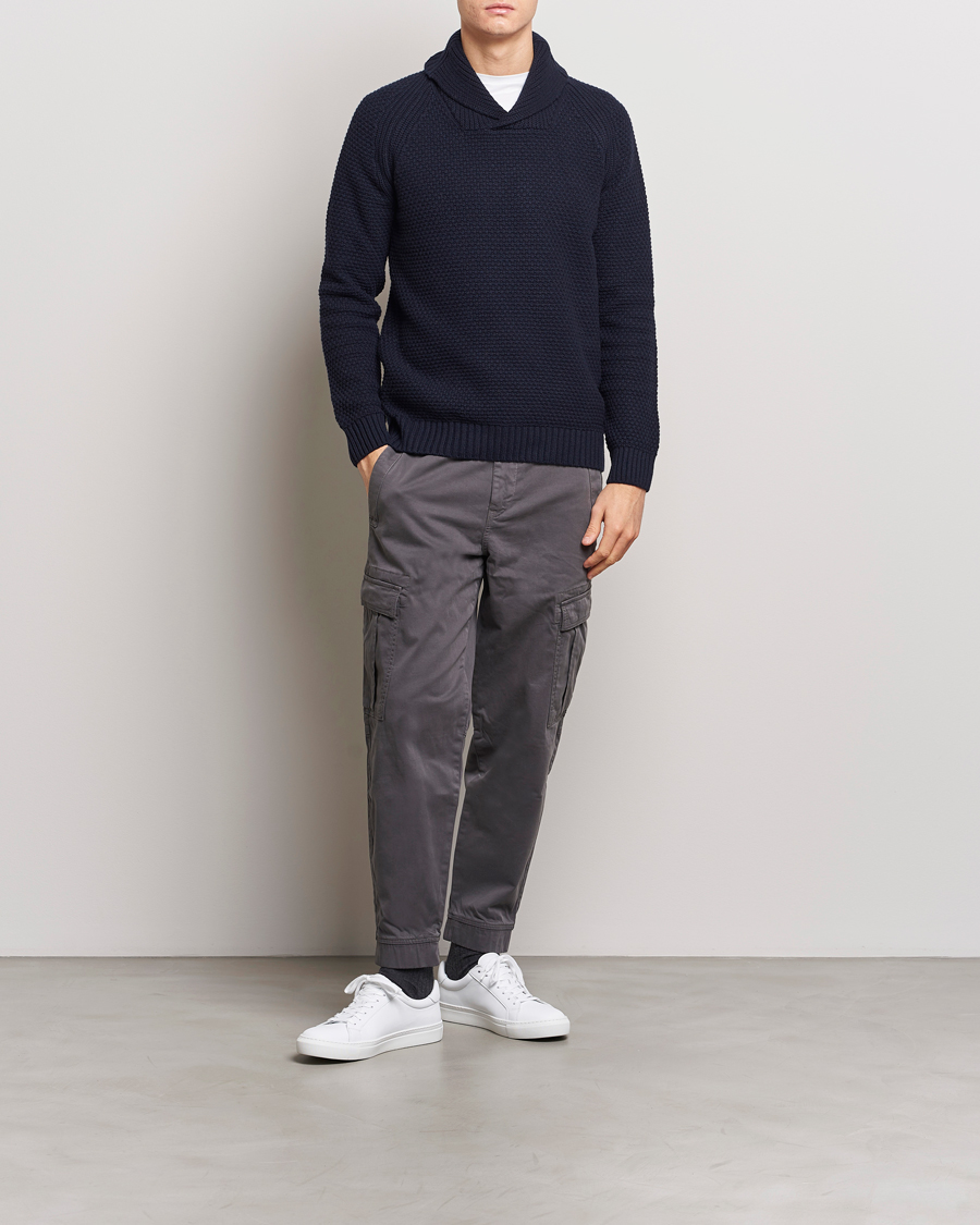Herre | Gensere | BOSS ORANGE | Amado Heavy Knitted Shawl Collar Sweater Dark Blue