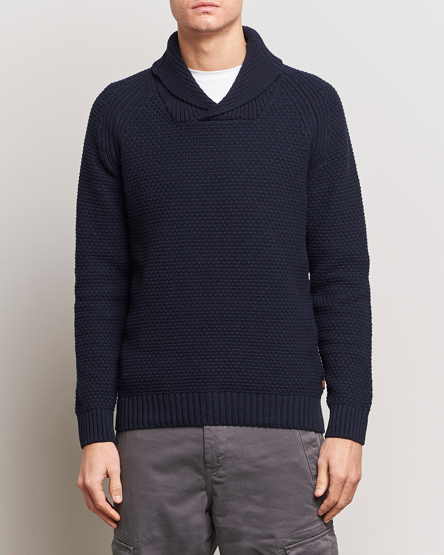 Herre | BOSS | BOSS ORANGE | Amado Heavy Knitted Shawl Collar Sweater Dark Blue