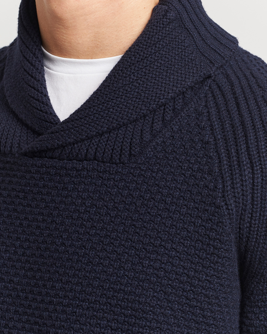 Herre | Gensere | BOSS ORANGE | Amado Heavy Knitted Shawl Collar Sweater Dark Blue