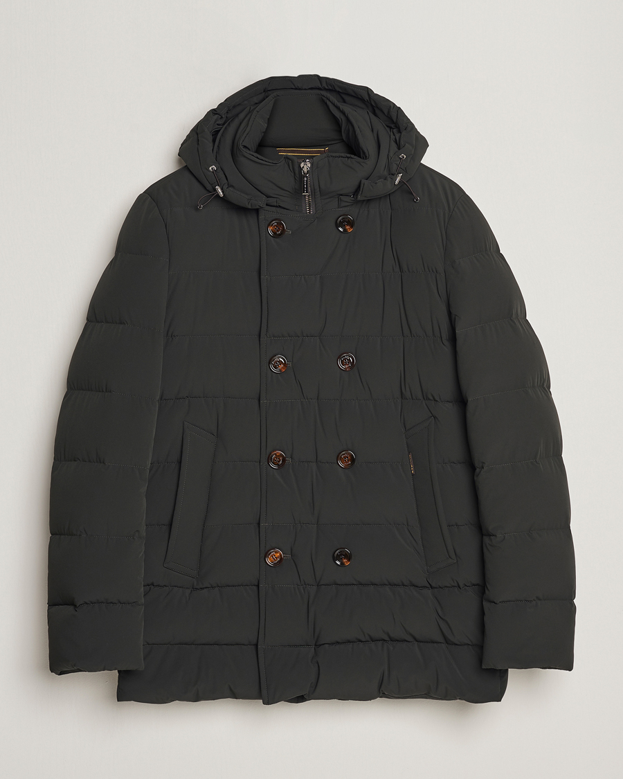 Herre | Jakker | MooRER | Florio Double Breasted Nylon Coat Dark Green