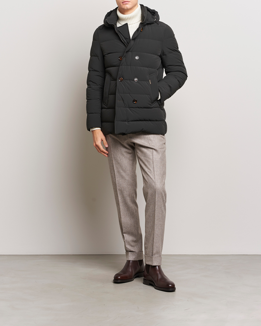 Herre | Jakker | MooRER | Florio Double Breasted Nylon Coat Dark Green