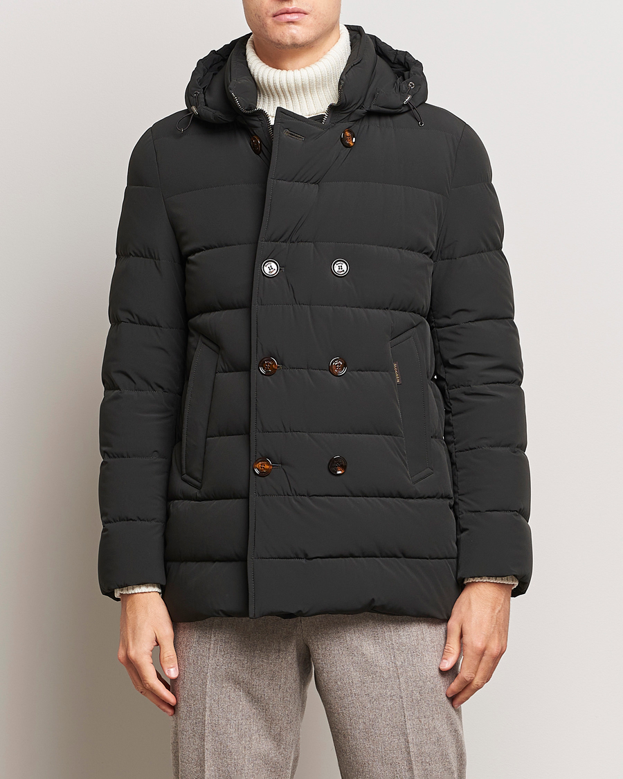 Herre | Jakker | MooRER | Florio Double Breasted Nylon Coat Dark Green