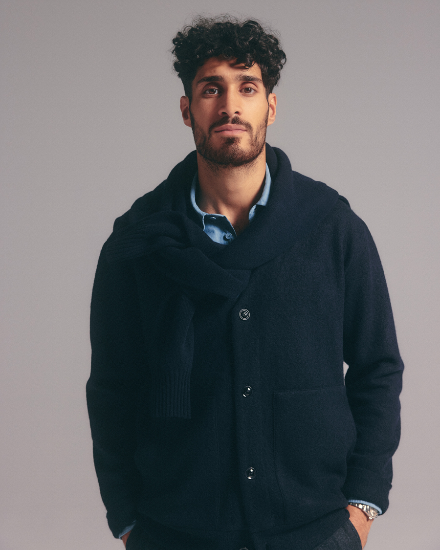 Herre | Gensere | NN07 | Ice Boiled Wool Cardigan Navy Blue