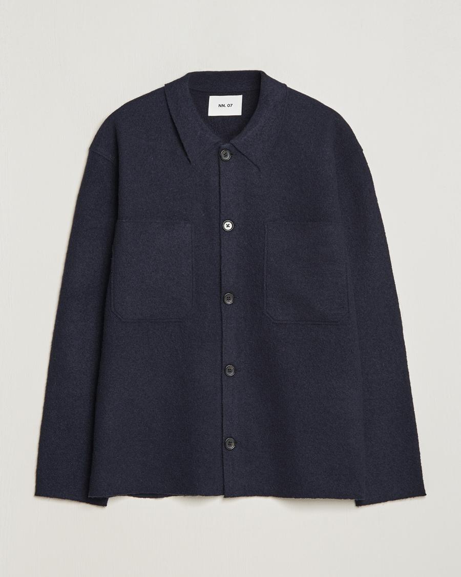 Herre | Gensere | NN07 | Jonas Boiled Wool Cardigan Navy Blue