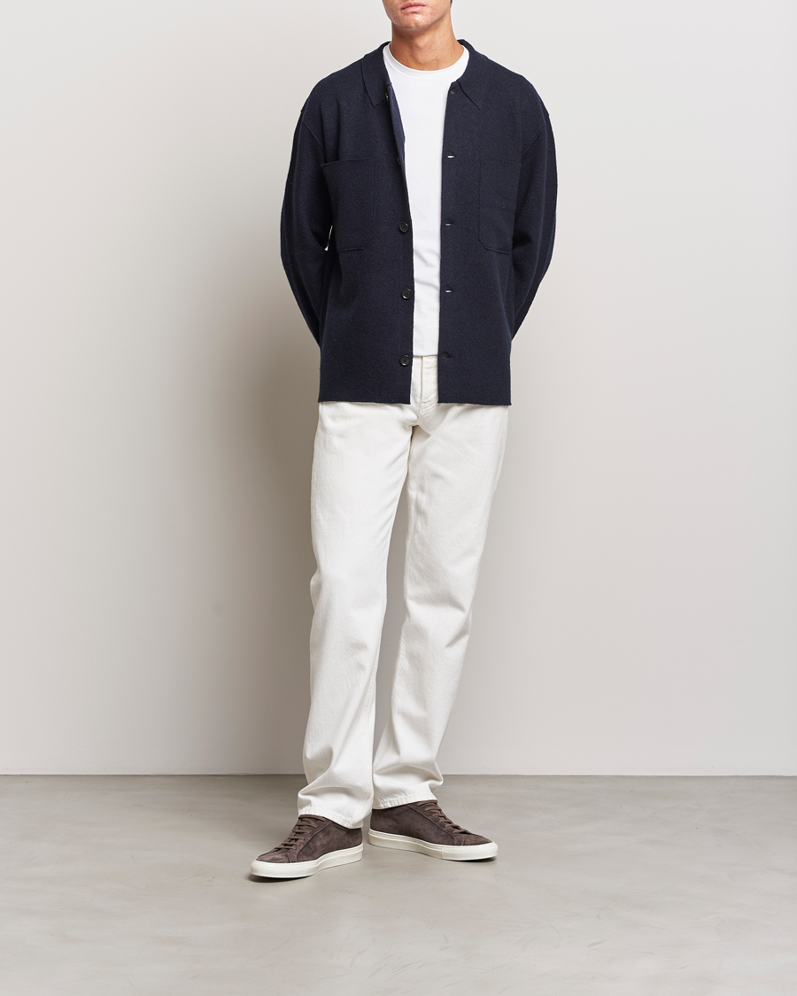 Herre | Gensere | NN07 | Jonas Boiled Wool Cardigan Navy Blue
