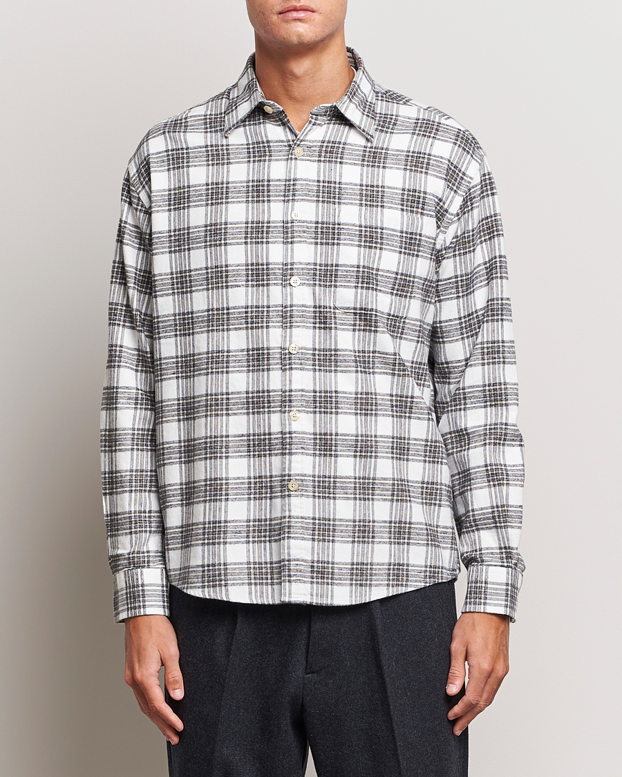 Herre | | NN07 | Deon Brushed Flannel Checked Shirt Cream/Brown