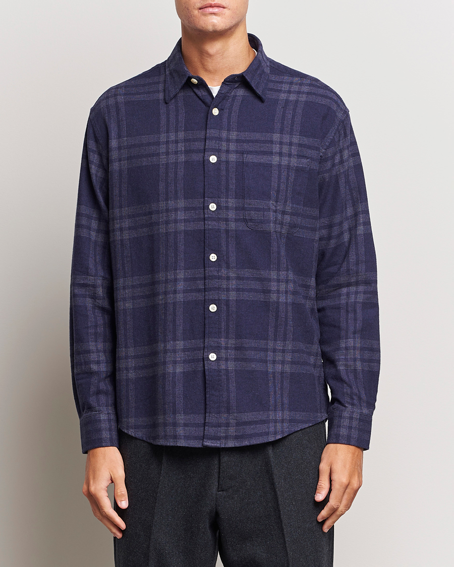 Herre | NN07 | NN07 | Deon Brushed Flannel Checked Shirt Navy Blue