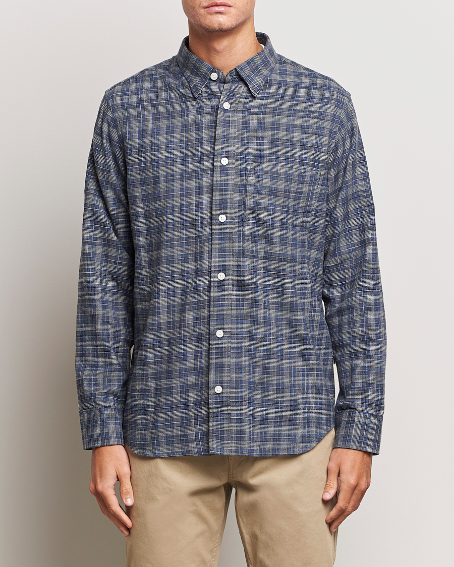 Herre | Casual | NN07 | Cohen Brushed Flannel Checked Shirt Navy Blue