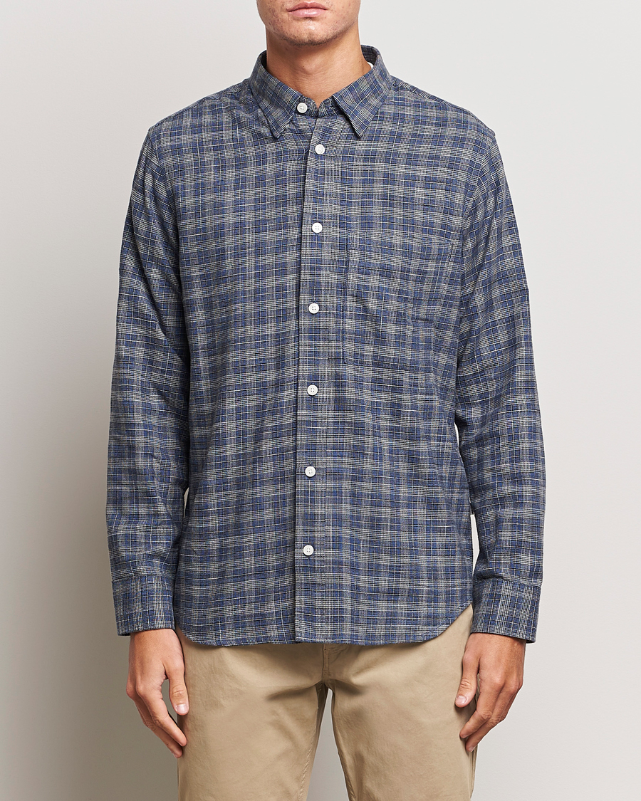 Herre |  | NN07 | Cohen Brushed Flannel Checked Shirt Navy Blue