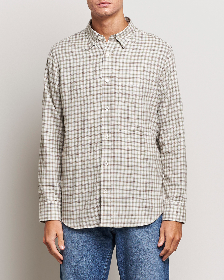 Herre |  | NN07 | Cohen Brushed Flannel Checked Shirt Green/Cream