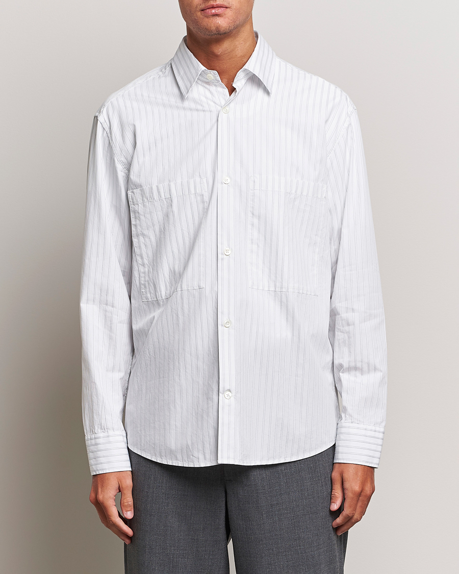 Herre |  | NN07 | Freddie Poplin Striped Shirt White/Black
